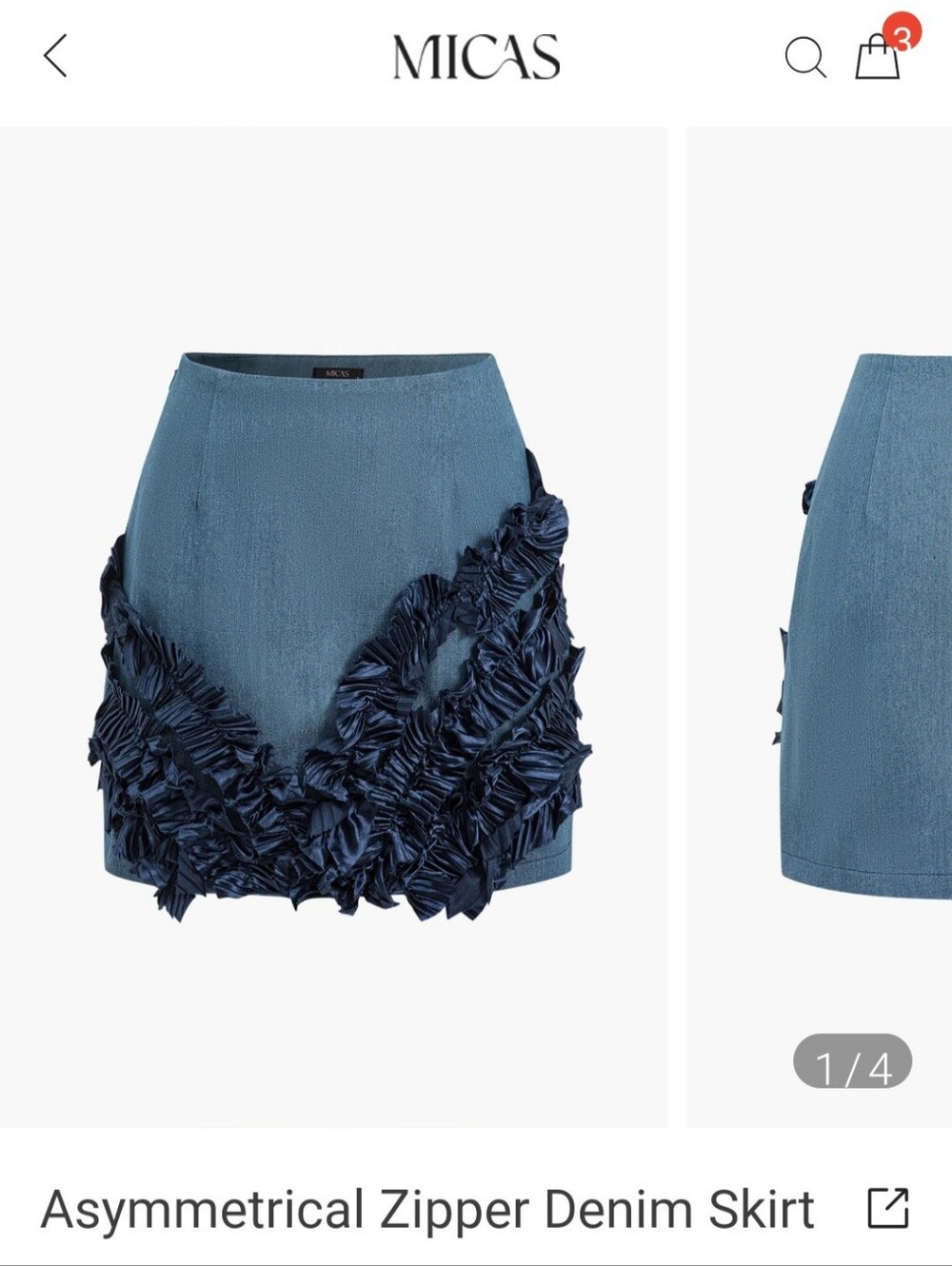NWT! Micas XS Asymmetrical Denim Skirt